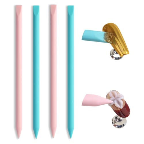 FSpronail 4 Pcs Nail Art Sculpture Pen,Dual Tipped Silicone Nail Tool Resin Nail Art Brushes for 3D Gel Carving Drawing Effect Shaping Apply Chrome Tool for Women Manicure Design at Home Salon DIY Kit