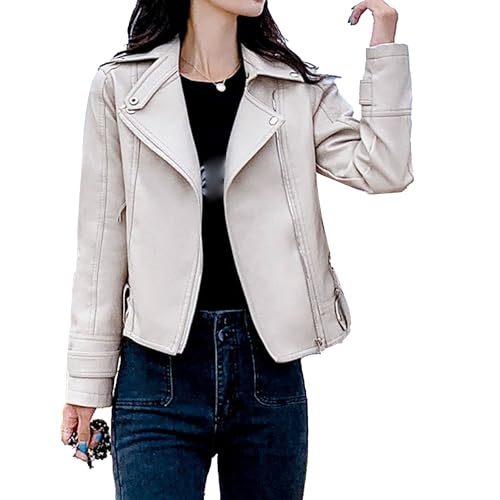 Manteau faux PU court blanc DGKaxiyaHM slim fit veste motard en taille XXL pour femmes