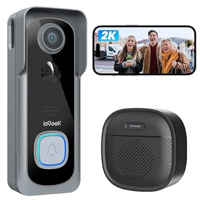 ieGeek Doorbell Camera Wireless No Subscription, 2K Full HD View, Wireless Video Doorbell with Chime, Voice Changer, 2-Way Talk, PIR Motion Detection, Only Support 2.4Ghz WiFi, Works with Alexa, Grey