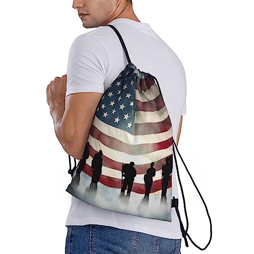 American Flag Veterans Day Drawstring Backpack for Women Men Cinch Bags Lightweight Drawstring Bags Waterproof Gym Bags Medium3