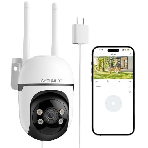 SACUMURT WiFi Security Cameras Wireless Outdoor, Plug-in Wired Security Camera Outdoor for Home...