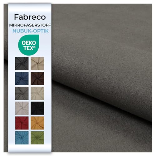 Fabreco NUBUK Polsterstoff Meterware 3 M x 148 cm breit, 100% Polyester, Gewicht 300 g/lfm, Microfaser, Velourleder ideal als oder Möbelstoff für Sofakissen, Polsterbezüge - Grau