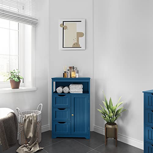 Yaheetech Bathroom Floor Cabinet, Free Standing Wooden Storage Organizer Multiple Tiers Storage Living Room Cabinet, Navy Blue #TOP3
