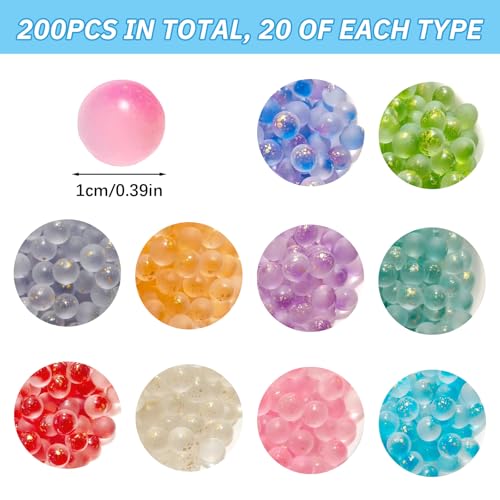 CHUANFU 200 Stück Murmeln Bunt Glasmurmeln, 10 mm Murmelspiele für Kinde, Bunte Murmeln Glas, Transparent Murmelspiel Deko für Murmelspiele Kinder, DIY-Projekte, Heimdekoration (10 Farben)