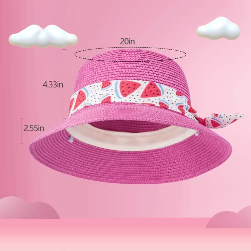 Girls Sun Straw Hat Kids Summer Beach Packable Hats Rose Red Cute Floppy Wide Brim Uv Protection Cap Adjustable Size With Chin Strap For Toddler Baby Childrens Little Girl Ages 5 6 7 8 9 10 Years #TOP4