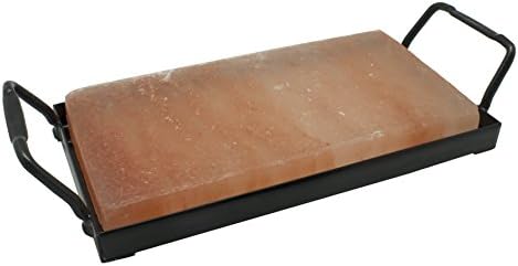 Himalayan Chef Pink Himalayan Salt, 4 x 8 x 1 Salt Cooking Plate, Metal Cooking Plate Holder