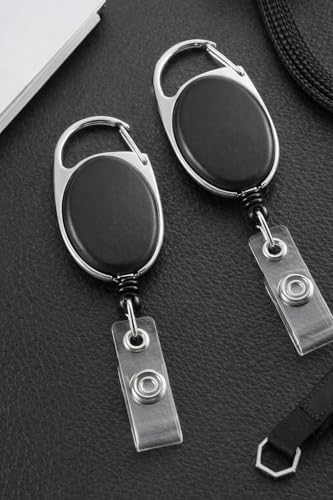 Image of AccuPrints Pack of 2 Oval Round Reel ID Card Holder, ID Badge Retractable Clip Badge Card Holders for Office Employees (2 Units, Black)