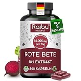 Rote Beete Kapseln - 240 Vegan Kapseln für bis zu 8 Monate - 14.000 mg Rote Beete pro Tag (10:1 Extrakt) - mit natürlichen Nitraten - Hochdosiert, ohne Magnesiumstearat & Dioxide