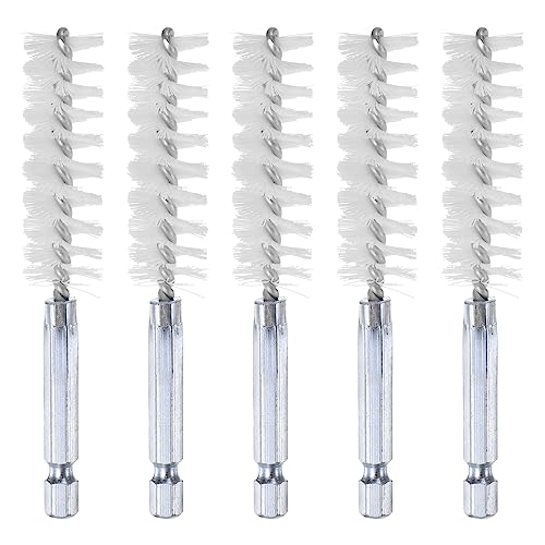 HARFINGTON 5Pcs Nylon Bore Brush 16mm Dia 4" Long Cleaning Twisted Wire Brush with Handle 1/4" Hex Shank for Tubes, Ports, Bearings