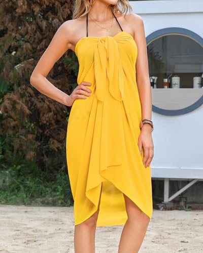 AVAYUU Sarong Pareo 2 sztuki damskich spódnic plażowych, długa sukienka plażowa, seksowne bikini, okrycie letnie, ręcznik plażowy, lekkie zakrycie, miękka chusta do przewijania, czarny & ?ó?ty