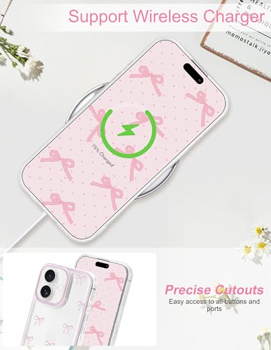 Coque iPhone 16 motif nœud papillon rose transparent par Jusy