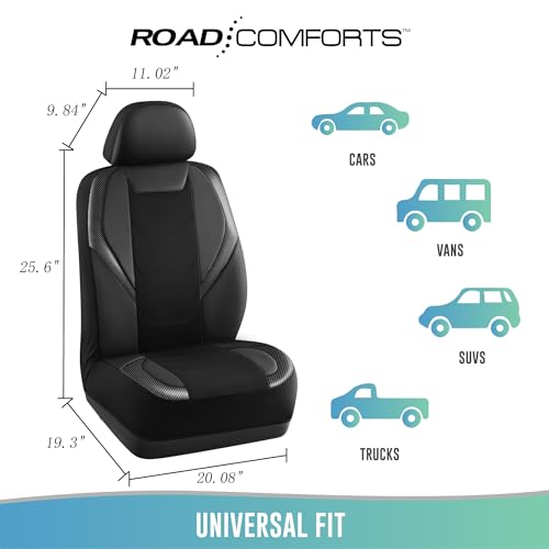 Image of Car Automotive Seat Cover, Sport Carbon Fiber with Breathable Mesh Front Seat Cover, Solid Black Color Car Seat Protectors, Automotive Interior Covers, Universal Fit for Cars, SUV and Trucks