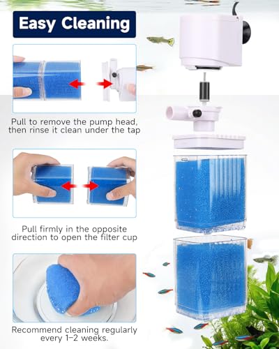 Image of 4-IN-1 Aquarium Power Filter - Mutil Stage Filtration, Adjustable Oxygenation /Wavemaker, Whisper-Quiet Submersible Fish Tank Filter & Water Circulation System for 20-100 Gal Fresh /Salt Tank