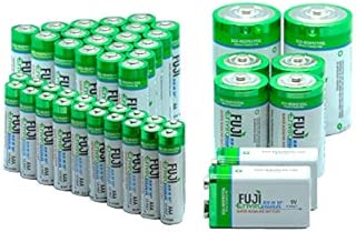 Fuji Enviromax AAA, AA, C, D and 9V Super Alkaline Battery Bundle, Eco-Friendly, Long Lasting, Powerful, No Harmful PVC or Heavy Metals Used - (48 Mixed Batteries Total)
