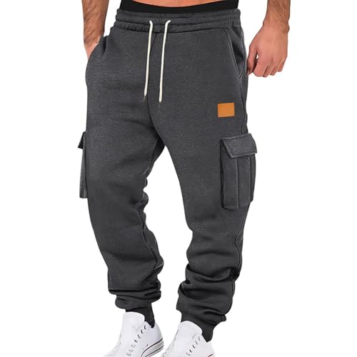 Mens Cargo Sweatpants Joggers Fleece Baggy Sweatpants Straight Leg Elastic Waist Pants Casual Drawstring Joggers