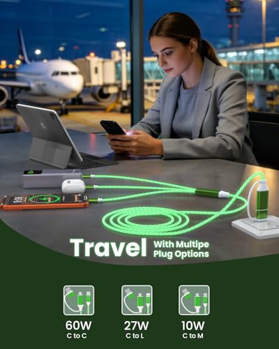 Image of Opluz USB C Cable, Colorful Gradual Light up Multi Charging Cable 3 in 1 Type C Charger Fast Charging 60W Led USB Type C Cord Compatible with iPhone 17 /16 /15 /14 /13 /12 /11, Galaxy,pad,Pixel 4FT - Green