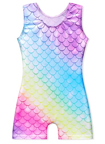 Image of EQSJIU Gymnastics Leotards for Girls Kids Rainbow Mosaic Mermaid Butterfly Stars Leopard Galaxy Tie Dye Cosmos Leopard