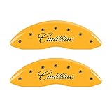 MGP Caliper Covers 35011SCT4YL Caliper Cover, Set of 4 (Yellow Engraved Front: Cursive/Cadillac - Engraved Rear: CTS4 Powder Coat Finish Black Characters)