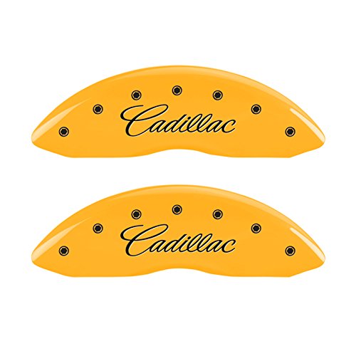 MGP Caliper Covers 35011SCT4YL Caliper Cover, Set of 4 (Yellow Engraved Front: Cursive/Cadillac - Engraved Rear: CTS4 Powder Coat Finish Black Characters)