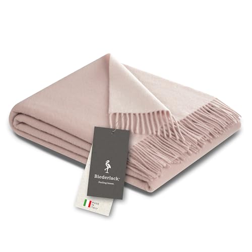 biederlack® samt weiche Kuscheldecke Wool-Mix Rosé-Ecru I...