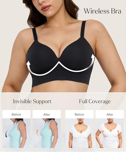 Image of Popilush Bras for Women No Underwire Seamless Wireless Support Bra Full Coverage Comfort T Shirt Bralette