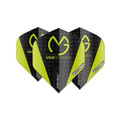 Superficie di presa tattile WINMAU MvG Michael Van Gerwen Prism Delta Nero e Verde Voli Extra Freccette - 1 Set per Pacchetto (3 voli in Totale)