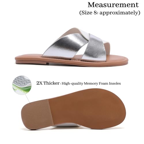 Image of Luoika Women's Wide Width Flat Slides Sandals, Strapy Slide Sandal Slip on Dressy Summer Shoes for Women.
