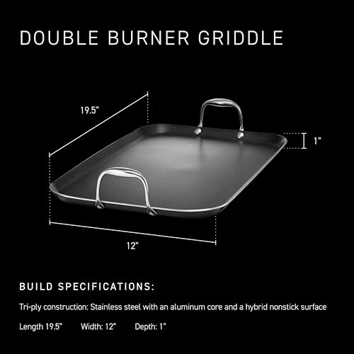 Image of HexClad Double Burner Hybrid Nonstick Griddle Pan for Stovetop, Stay-Cool Handle, Dishwasher and Oven Safe, Induction Ready, Compatible with All Cooktops