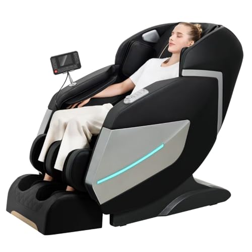Relaxora Nuevo 2025 sillón de masaje robótico de mano 3D sobre riel SL, Shiatus de cuerpo completo, terapia de calor y bolsa de aire, control de voz con IA, gravedad cero, altavoces Bluetooth(Negro)