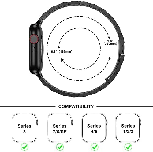 Anlinser Metal Strap Compatible with Apple Watch Straps 45mm 44mm 42mm 41mm 40mm 38mm, Adjustable Stainless Steel Replacement Band for iWatch Series 8/7/6/5/4/3/2/1,SE (41mm/40mm/38mm, Black)