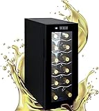 Weinkühlschrank 33 Liter 12 Flaschen LED Beleuchtung Weinkühler Mini Kühlschrank Minibar mit Glastür Weinklimakühlschrank