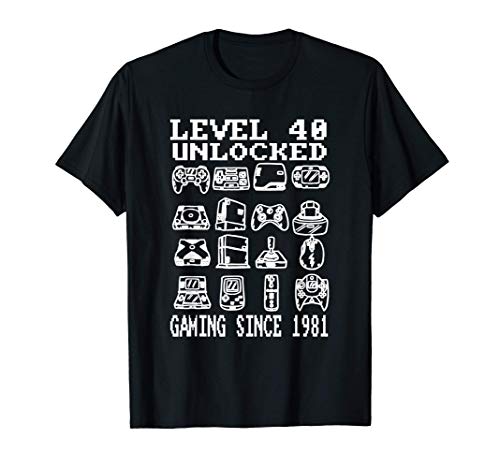 Level 40 Unlocked Funny Gamer 40th Birthday Men Women Maglietta
