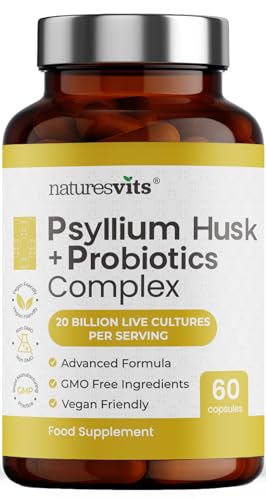 4000mg Fibre Supplement Psyllium Husk Capsules with Probiotics - 20 Billion CFU with 5 Strains - Soluble Fibre with Added 100mg Inulin - Gut Health Supplements for Adults - High Fiber Supplement