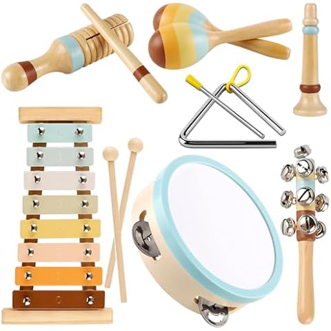 LOOIKOOS Toddler Musical Instruments Toys, Wooden Percussion Instruments Set for Kids Baby with Xylophone, Preschool Educational Musical Toys for Boys and Girls with Storage Bag(12pcs) Cover