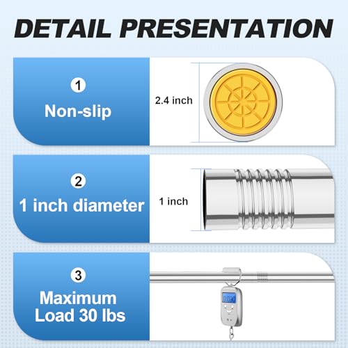 Image of CorkLatta Chrome Shower Curtain Rod 31 to 92 Inch,1 Inch Diameter Adjustable Spring Tension Curtain Rod No Drilling Stainless Steel Telescoping Rod,No Rust