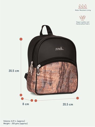 Image of ZOUK Dalila Mini Daypack | Stylish Small Backpack for Women | Compact | Bag for Girls | Daily College Use | Travel Day Pack | Vegan Leather | Handcrafted | Water-Resistant