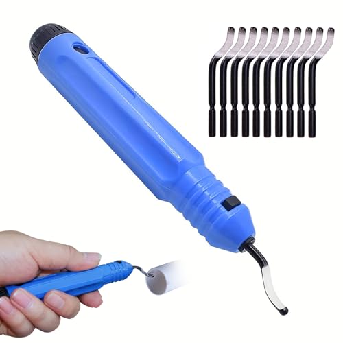 Wozoohyi Deburring Tool + 10 Pcs BS1010 Rotary Deburr Blades,Deburring Chamfer Tool for Wood/Plastic/Aluminum/Copper/PVC/3D Printing and Steel,Deburing Tool with Handle (1)