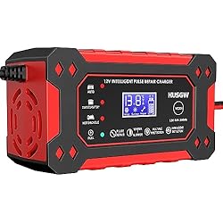 Cargador Bateria Coche Uraqt Husgw 12V6A Cargador de batería,Cargador de batería Inteligente con función de reparación automática y Pantalla LCD,Cargador de batería de Coche para automóviles,Moto,camión,AGM, Gel, SLA (2Ah-100Ah)
