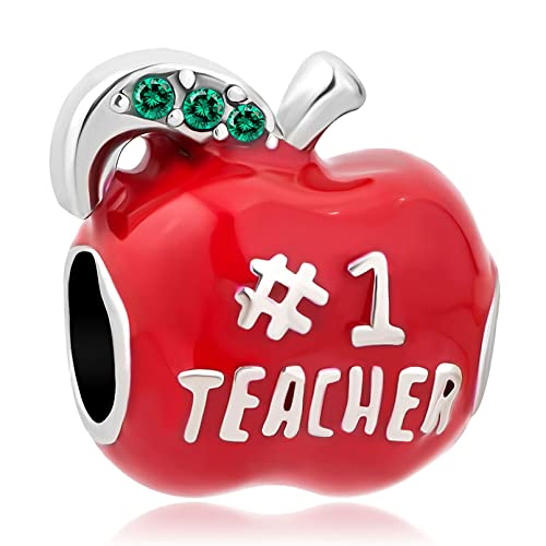 Best Teacher Ever Love Apple Charm Compatible with Pandora Charm Bracelet Red Heart Necklaces Pendants Best Teachers Day Birthday School Gift