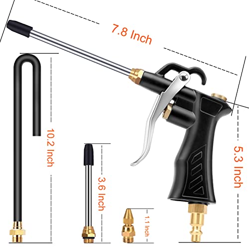 Industrial Air Blow Gun With Brass Adjustable Air Nozzle, Pneumatic Air Blower Gun With 2 Pcs Steel Air Flow Extensions And Universal Blow Hose, Air Compressor Accessory Tool Dedusting Air Gun #TOP2