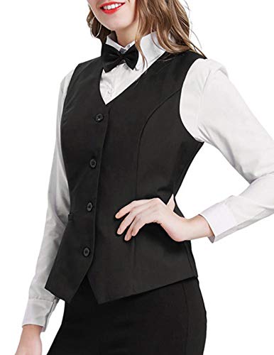 Grace Karin Women's Formal Vest Waistcoat Sleeveless Slim Fit Dressy Suit Vest(L,Black) #TOP5