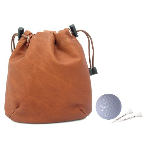 Piel Leather Drawstring Pouch, Saddle, One Size - Thumbnail 2
