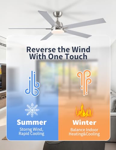 Image of Rayqueen 60Inch Brushed Nickel Ceiling Fans with Lights and Remote,Downrod
