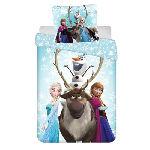 Disney - Parure De Lit en Coton la Reine des Neiges : Flocons De Neige - Bleu - 160 X 200 Cm