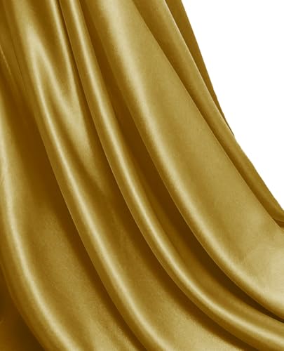 MDS Christmas Satin Fabric 70 Yards, 44" Wide, Silky Smooth Charmeuse Sateen Cloth for New Year Party Decorations, Thanksgiving, Crafts DIY Sewing Projects, Backdrop, Wedding Drapes - Gold