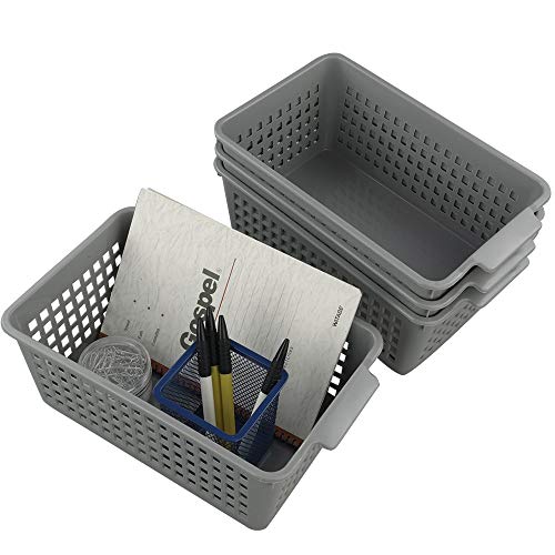 Doryh Plastic Storage Baskets Set, Grey, 4 Packs Small Desktop Storage Basket Bin