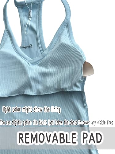 Image of Danysu V Neck Racer Back Tank Top for Women Padded Ribbed Long Tank Fitted Basic Cami Tops