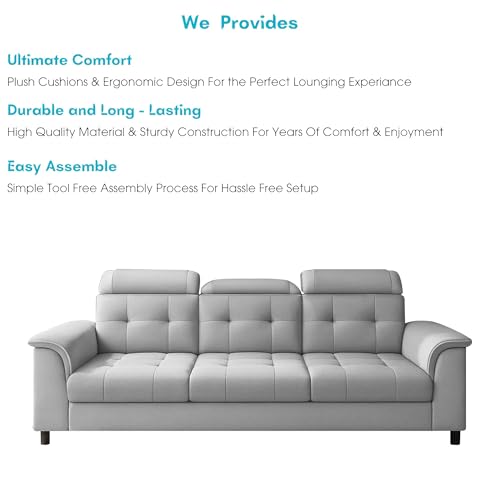 Image of Casaliving Ella 3 Seater Sofa Set for Living Room (Grey Colour Fabric) Premium Fabric Sofa