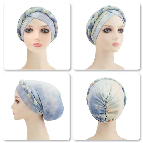 Image of DRESHOW Turban Pre-Tied Twisted Hat Thread African Head Wraps for Black Women Chemo Cancer Cap Braid Hair Cover