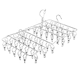 【Amazon.co.jp 限定】チチロバ(TITIROBA) ピンチハンガー 52ピンチ 角ハンガー 引っ張るだけ オールステンレス ダブルフック 洗濯 大きい タオル 銀色 62*34*8cm【予備ピンチ15個付】